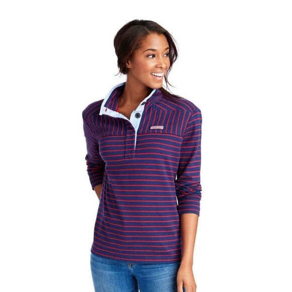 Vineyard Vines Women's Navy and Red Striped Long Sleeve Tee - Picture 2 of 13
